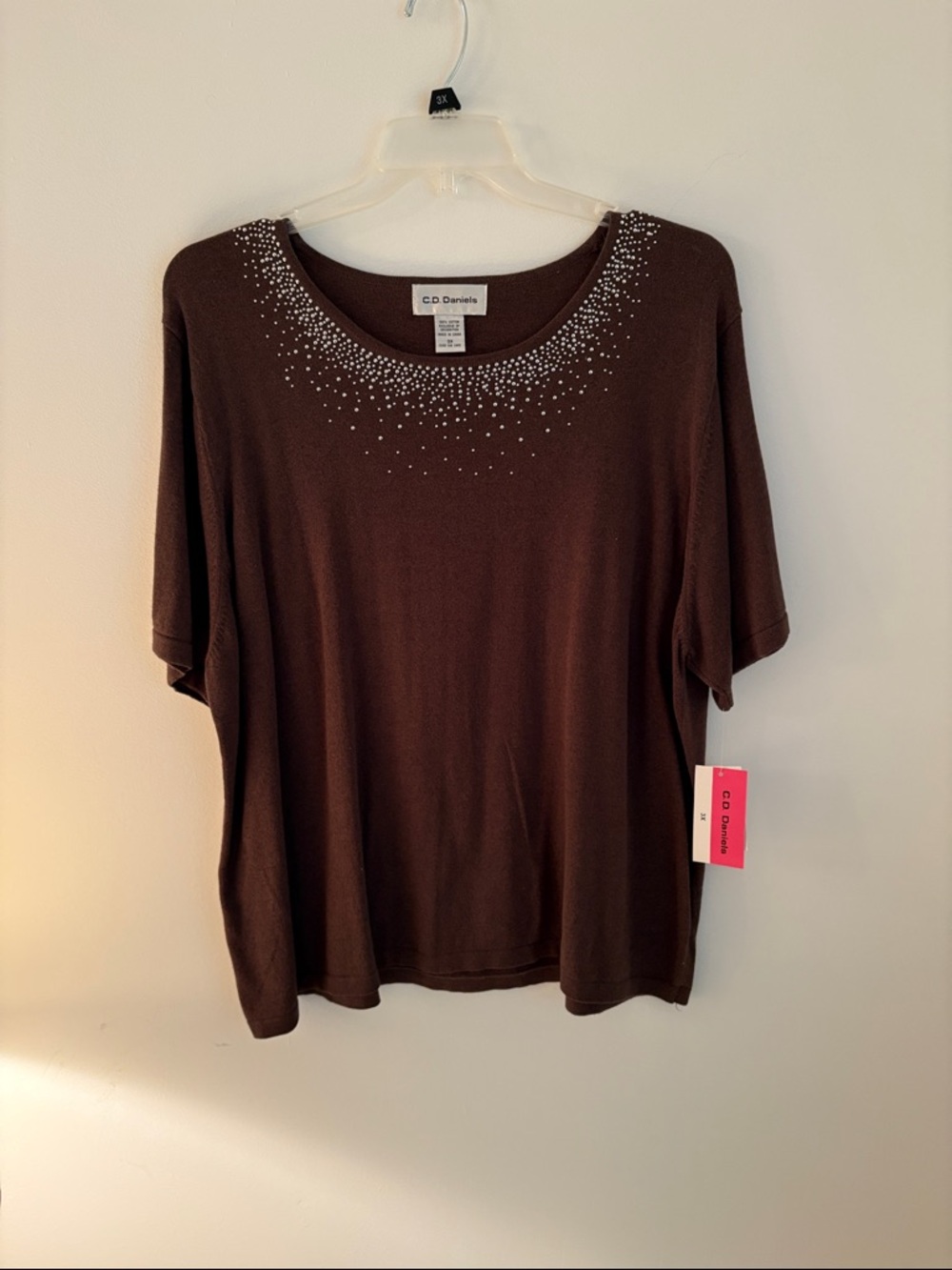 C.D. Daniels Brown Short-Sleeve Scoop Neck Tee with Decorative Embellishments